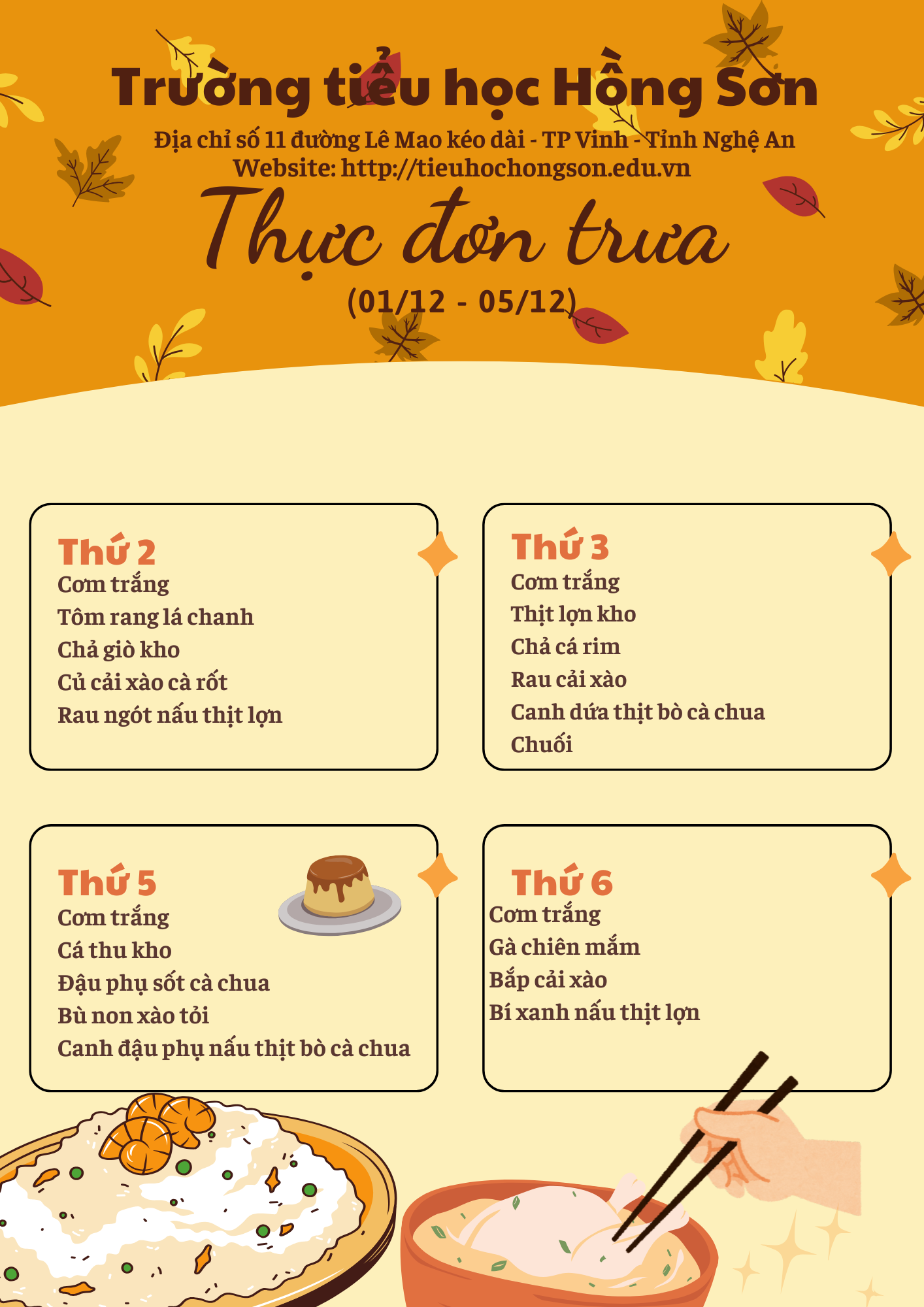 THỰC ĐƠN BÁN TRÚ TUẦN 13