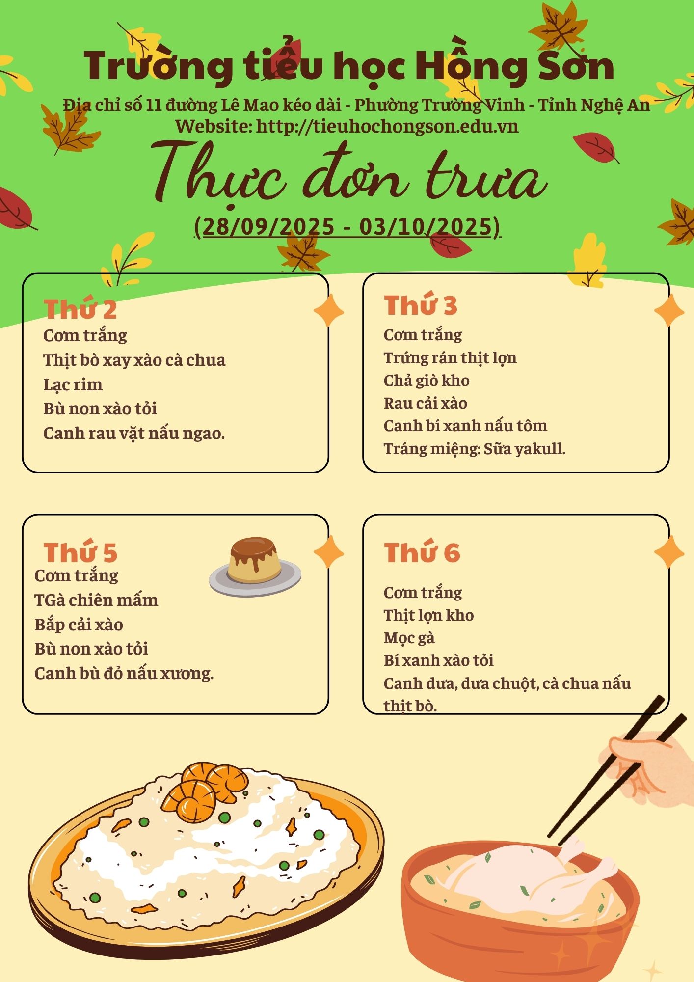 THỰC ĐƠN BÁN TRÚ TUẦN 4