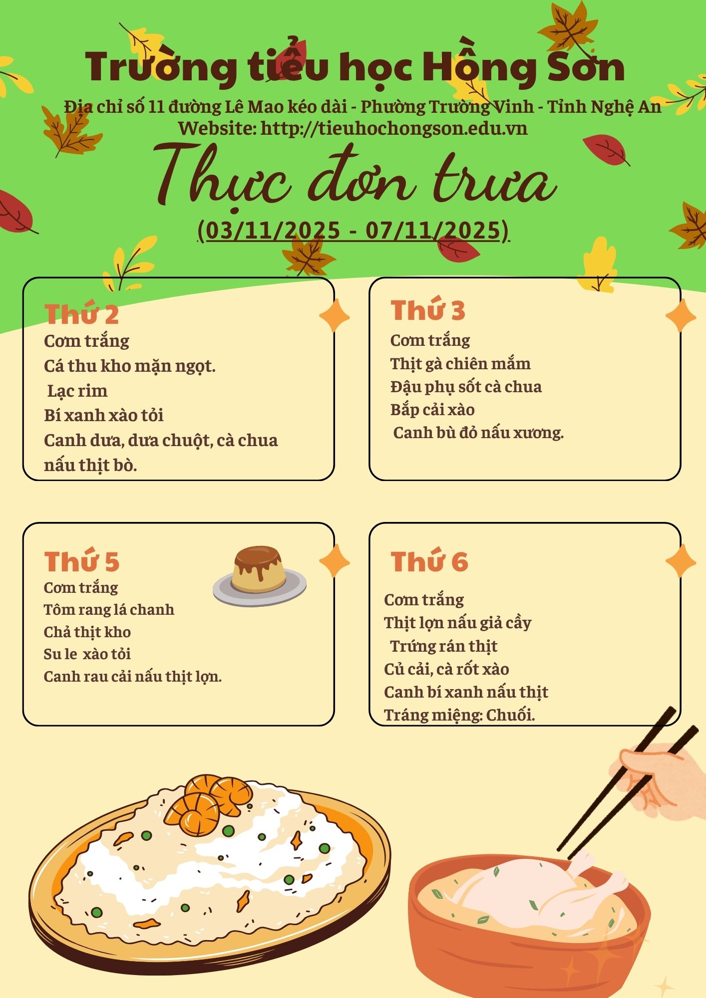 THỰC ĐƠN BÁN TRÚ TUẦN 9