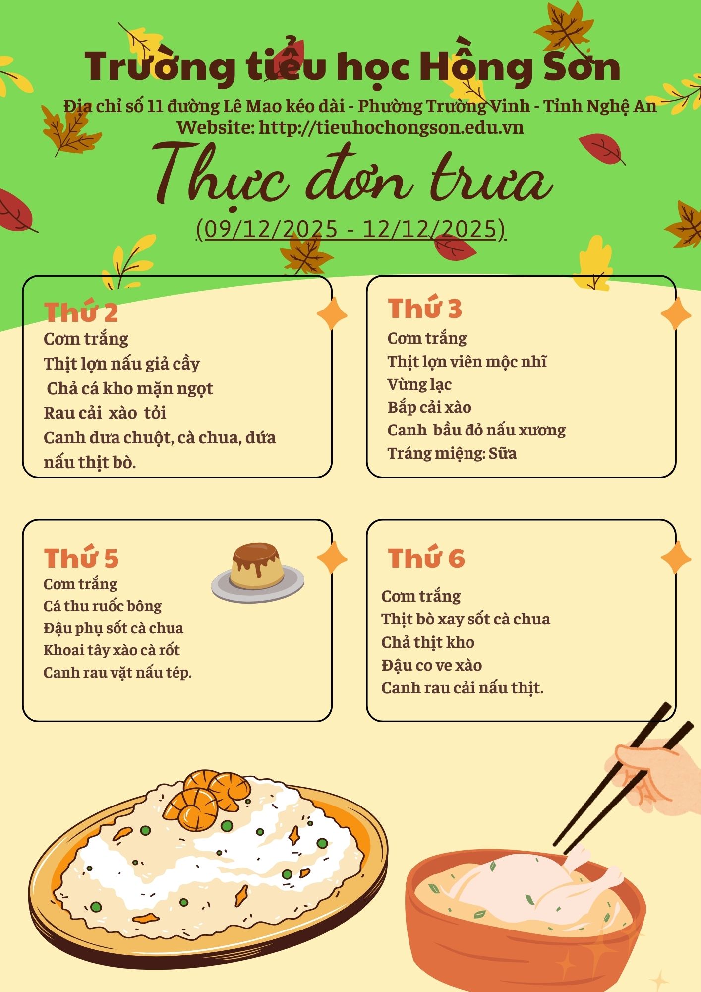 THỰC ĐƠN BÁN TRÚ TUẦN 14