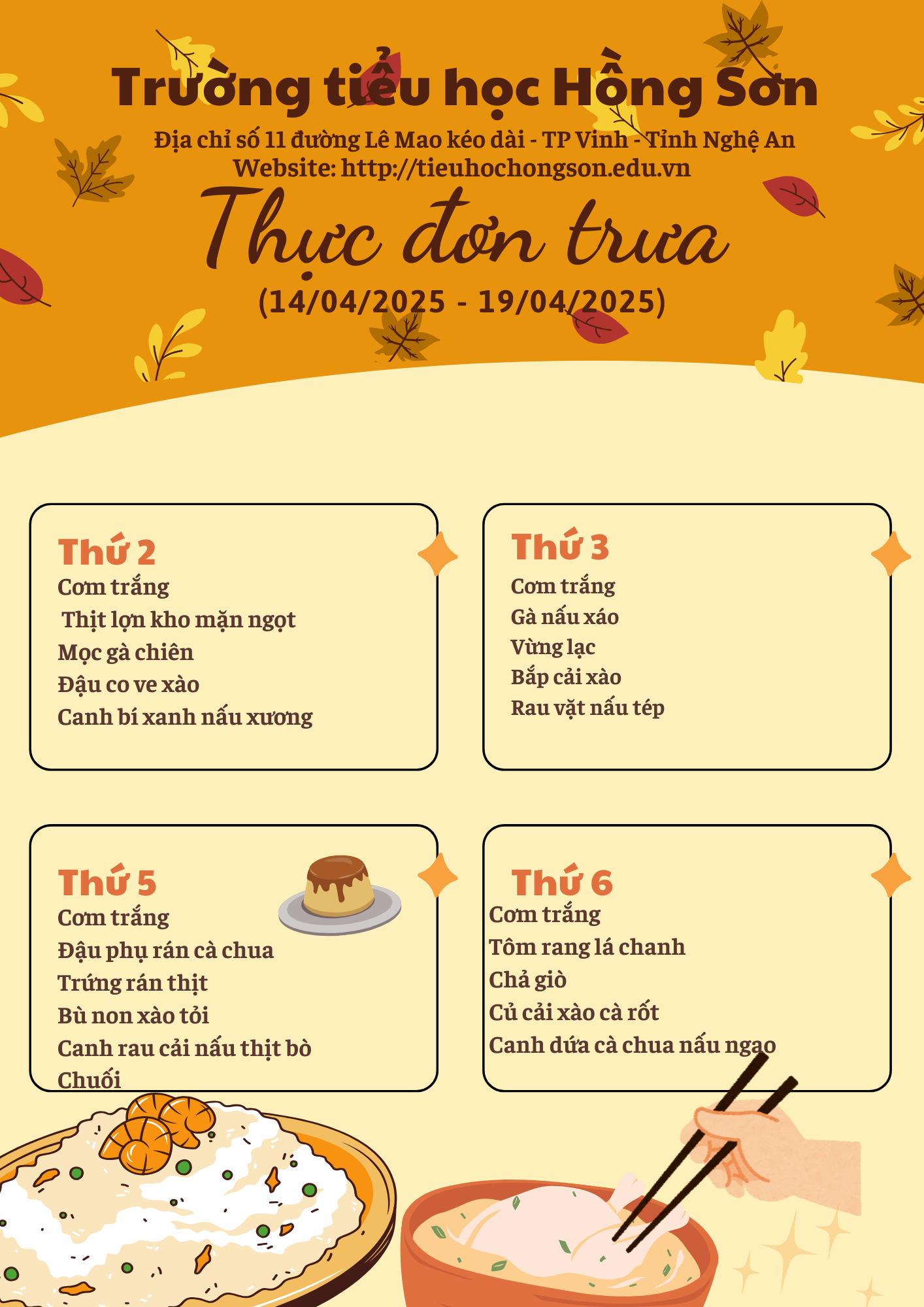 THỰC ĐƠN BÁN TRÚ TUẦN 30