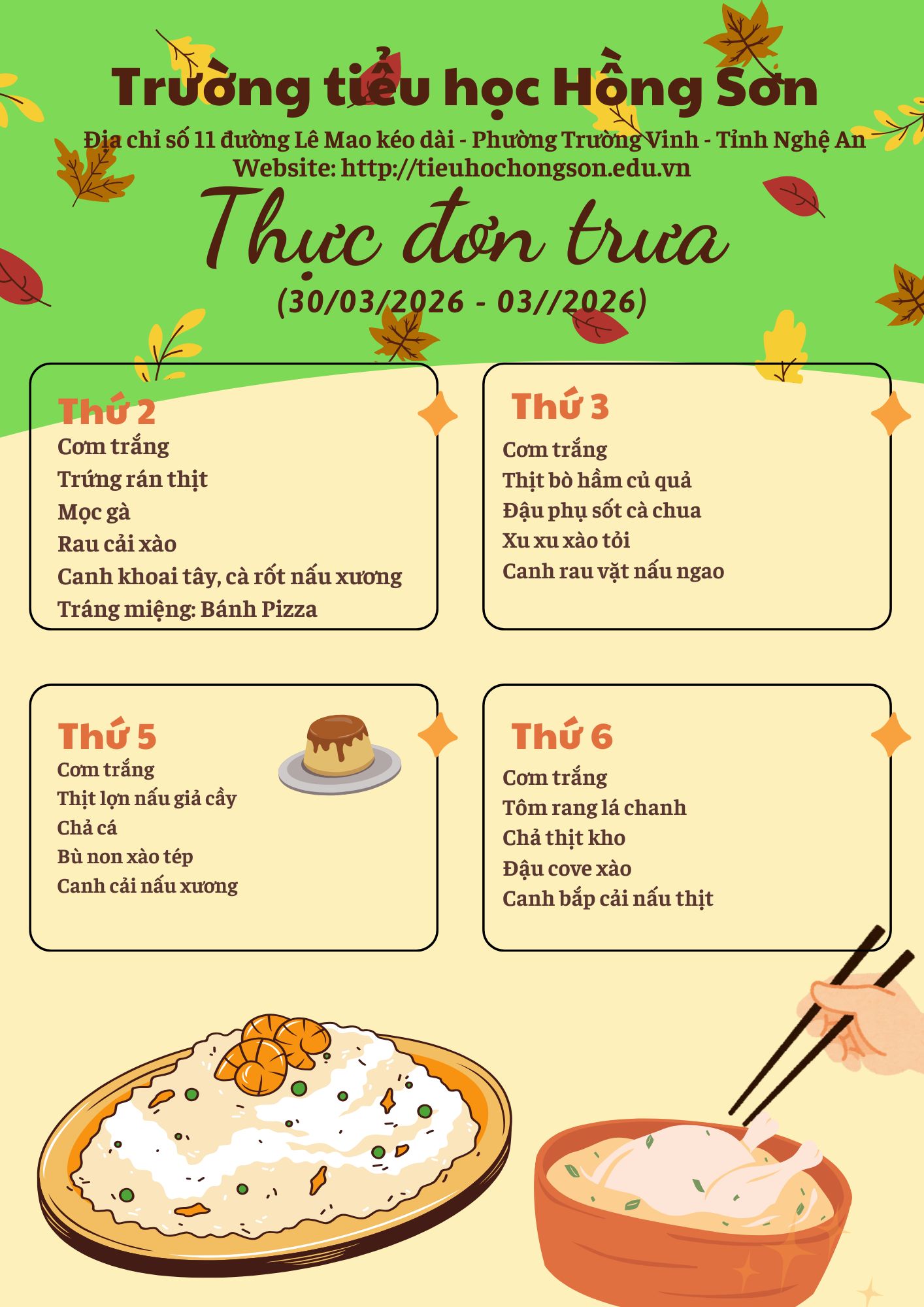 THỰC ĐƠN TUẦN 29