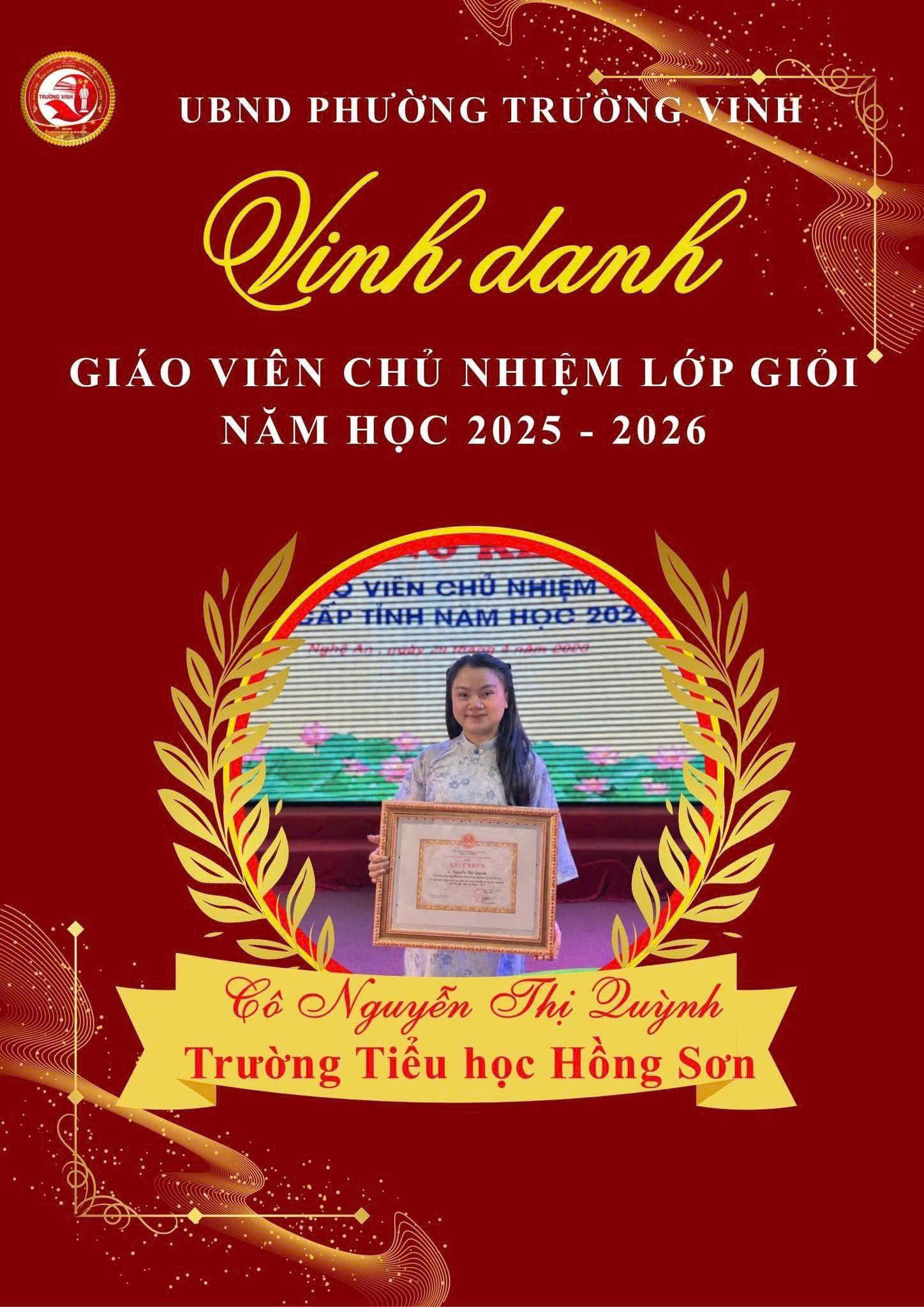 Xin chúc mừng cô giáo Nguyễn Thị Quỳnh đã đạt Giáo viên chủ nhiệm giỏi cấp Tỉnh, năm học 2025-2026