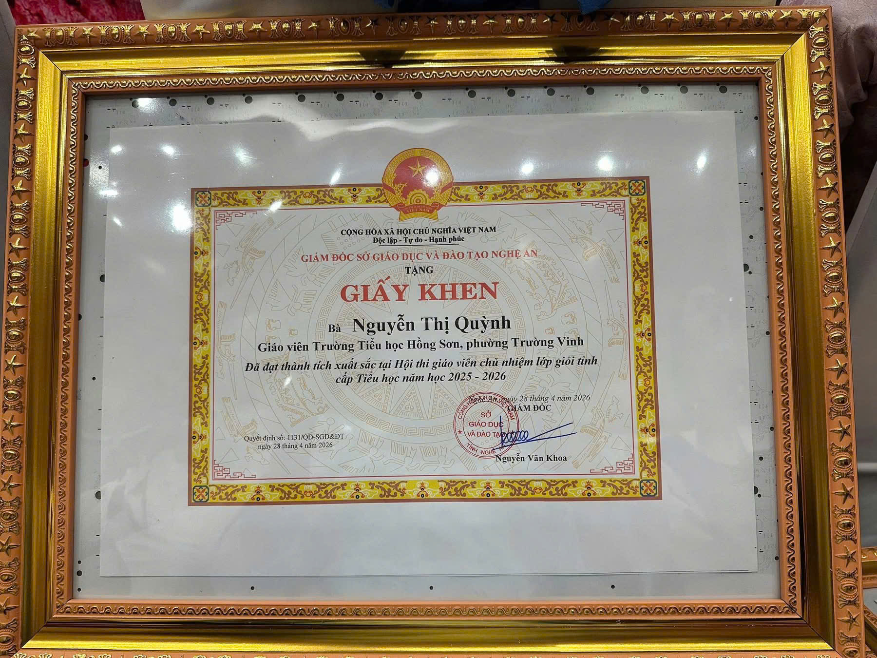 Xin chúc mừng cô giáo Nguyễn Thị Quỳnh đã đạt Giáo viên chủ nhiệm giỏi cấp Tỉnh, năm học 2025-2026