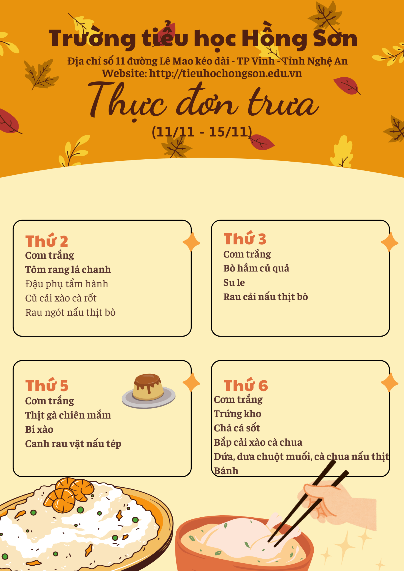 THỰC ĐƠN BÁN TRÚ TUẦN 10