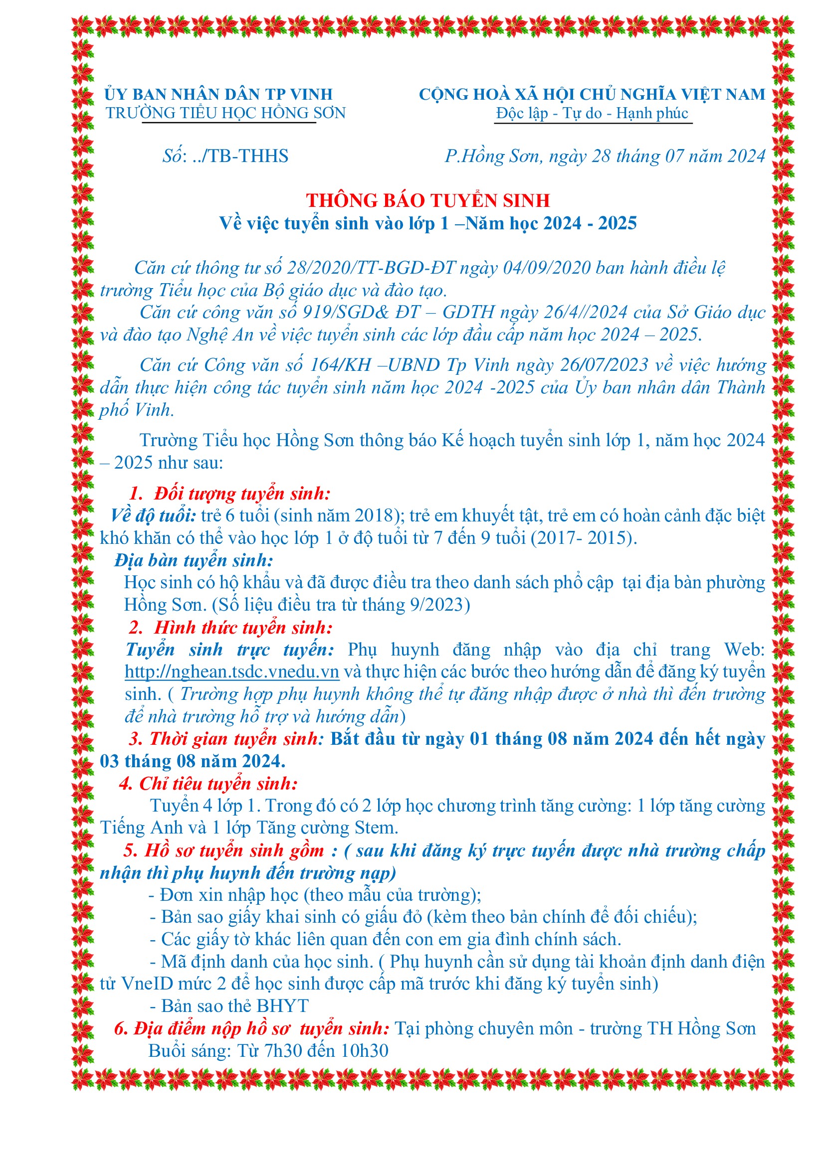 THÔNG BÁO TUYỂN SINH