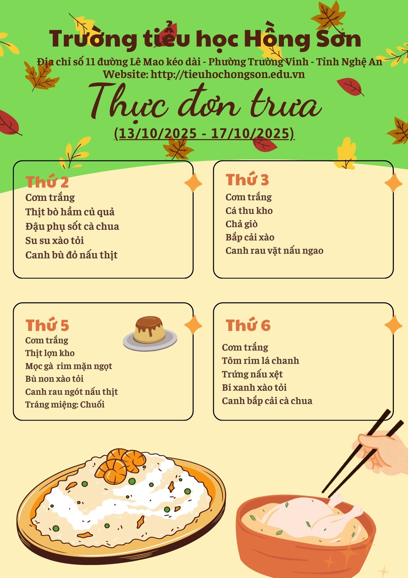 THỰC ĐƠN BÁN TRÚ TUẦN 6