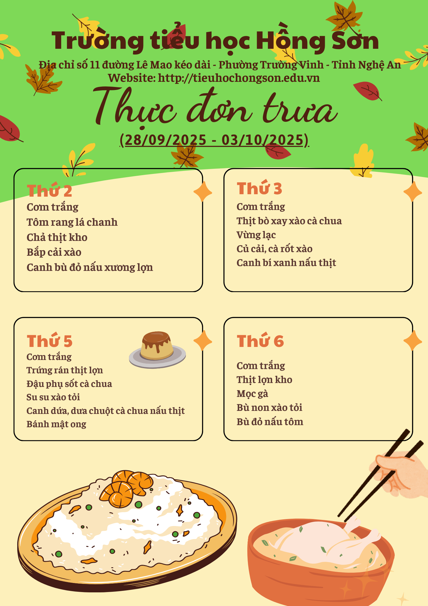 THỰC ĐƠN BÁN TRÚ TUẦN 5