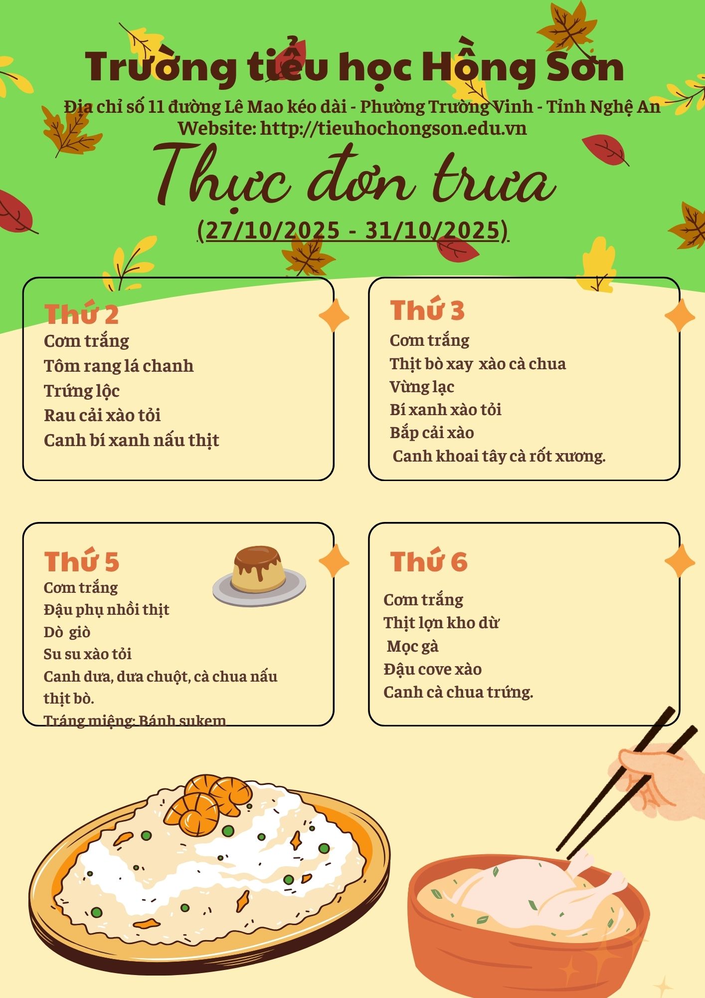 THỰC ĐƠN BÁN TRÚ TUẦN 8