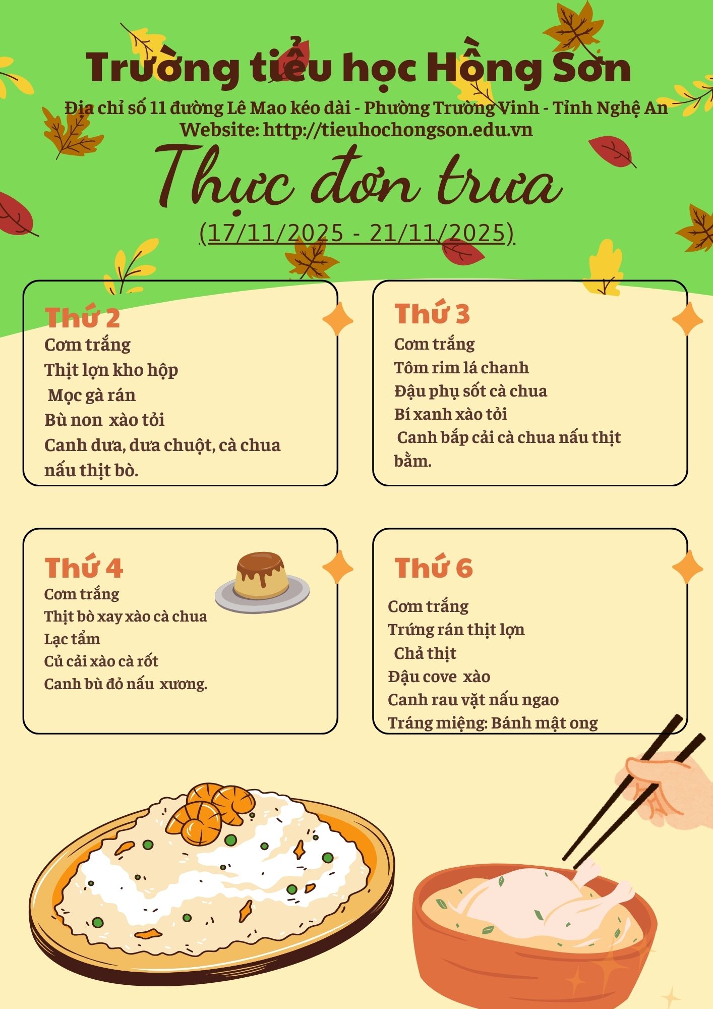THỰC ĐƠN BÁN TRÚ TUẦN 11