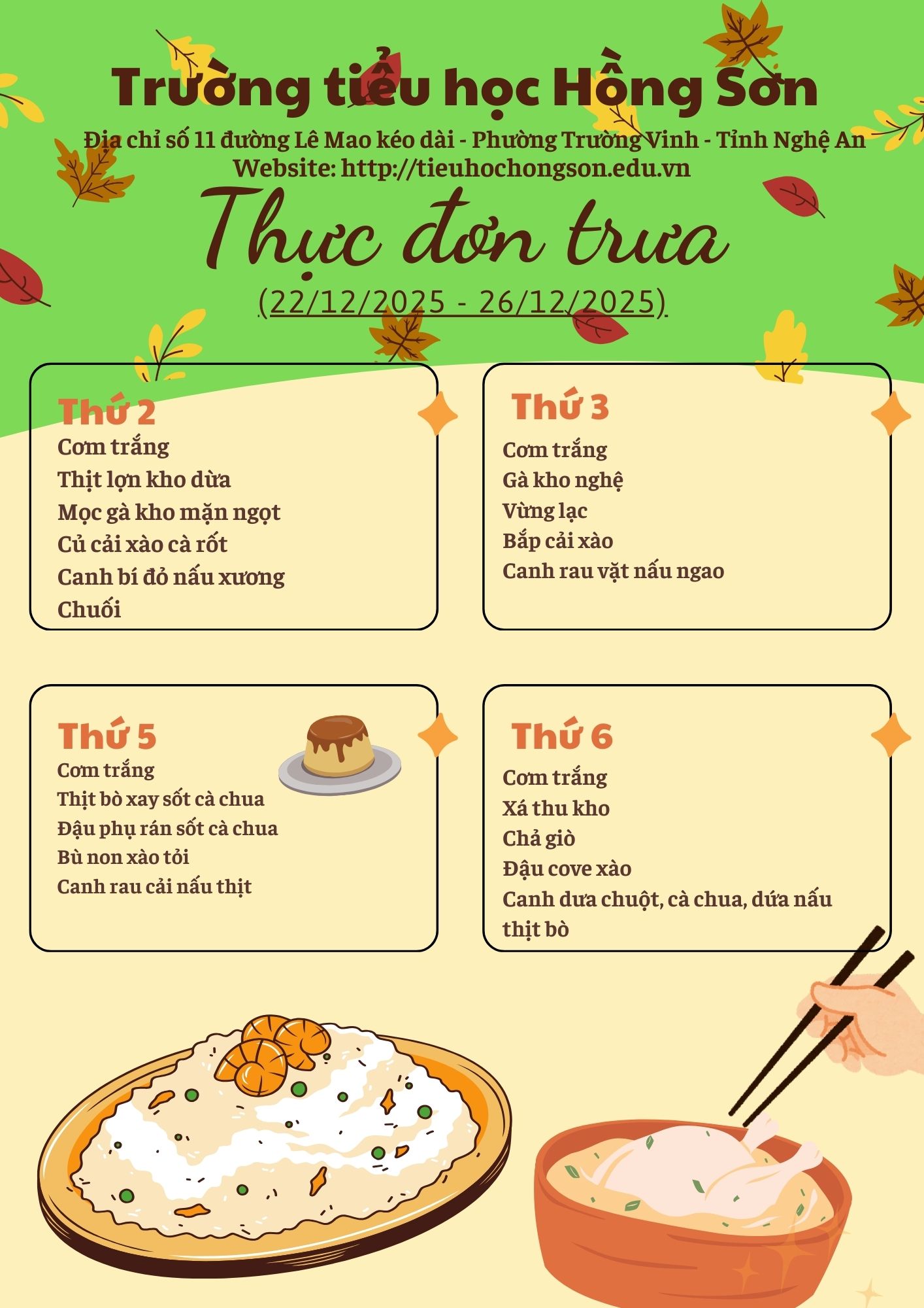 THỰC ĐƠN BÁN TRÚ TUẦN 16