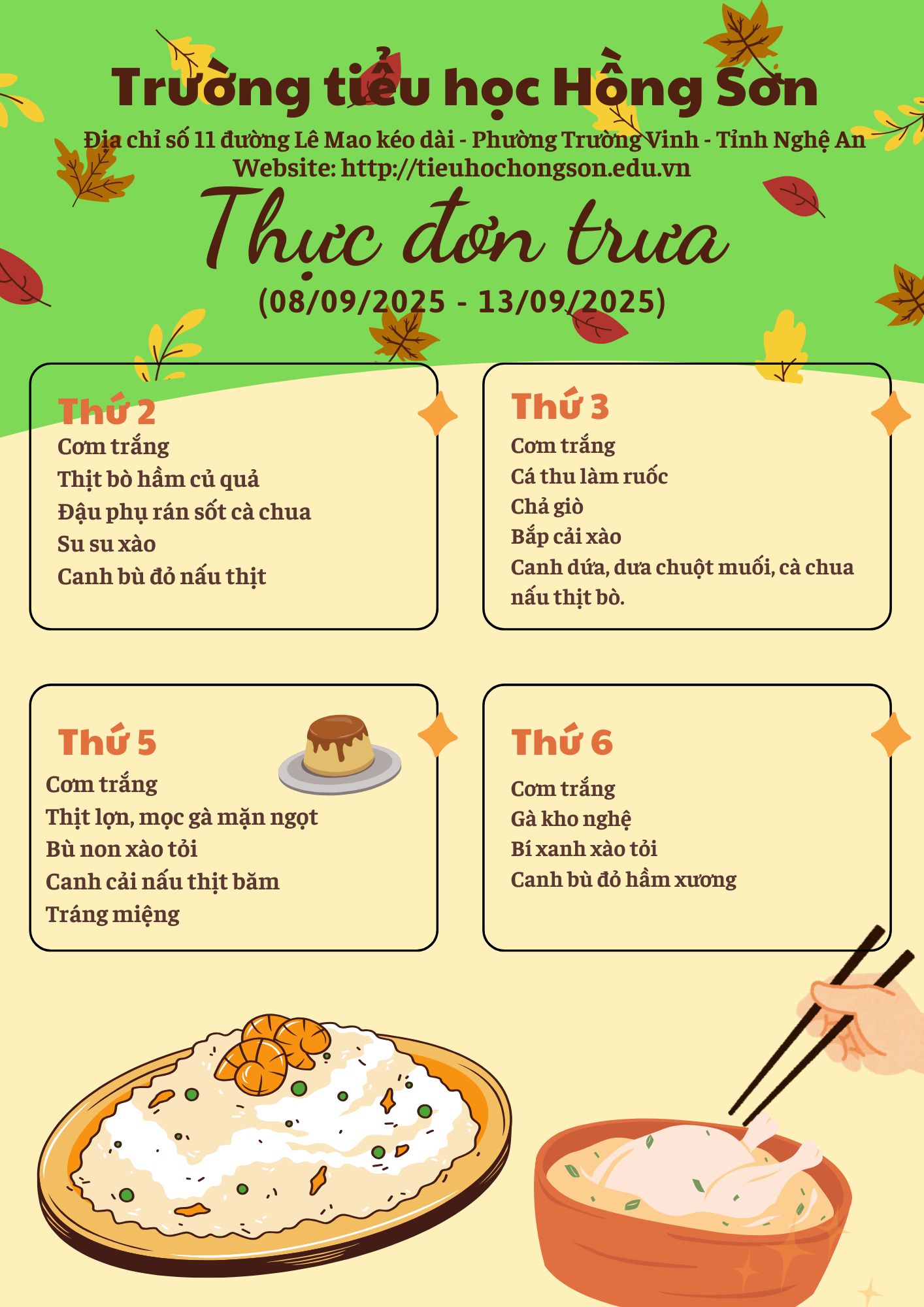 THỰC ĐƠN BÁN TRÚ TUẦN 1