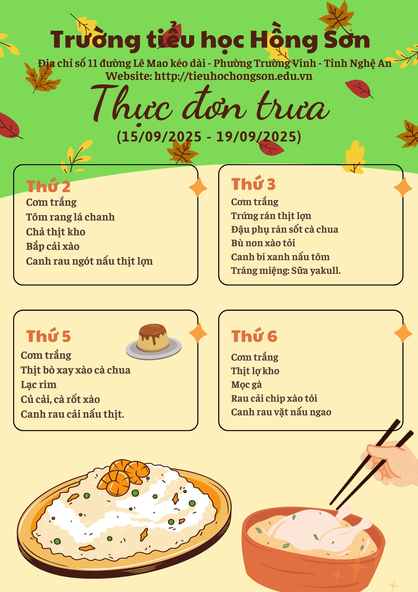 THỰC ĐƠN BÁN TRÚ TUẦN 2