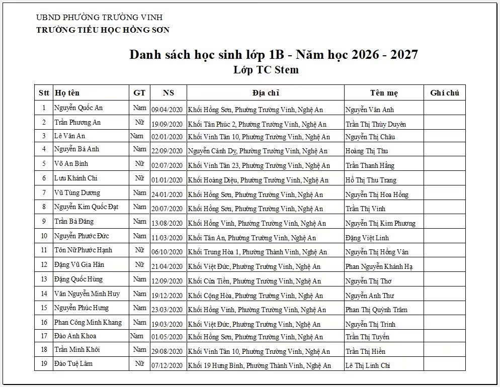TB KẾT QUẢ TUYỂN SINH VÀO LỚP 1 NĂM HỌC 2026 - 2027