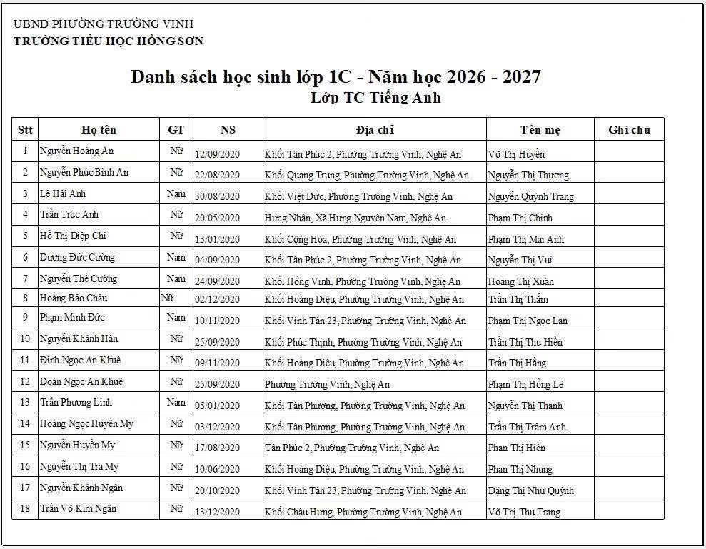 TB KẾT QUẢ TUYỂN SINH VÀO LỚP 1 NĂM HỌC 2026 - 2027